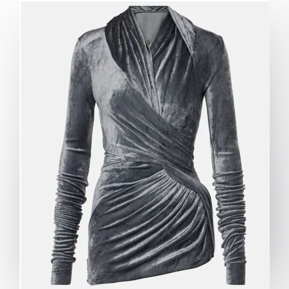 Rick Owen’s  Gray Velvet Wrap top but can also be worn as a mini dress